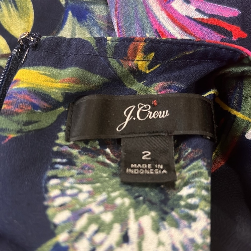 J. Crew Navy Floral print long sleeve chiffon dress size 2 - Picture 12 of 14